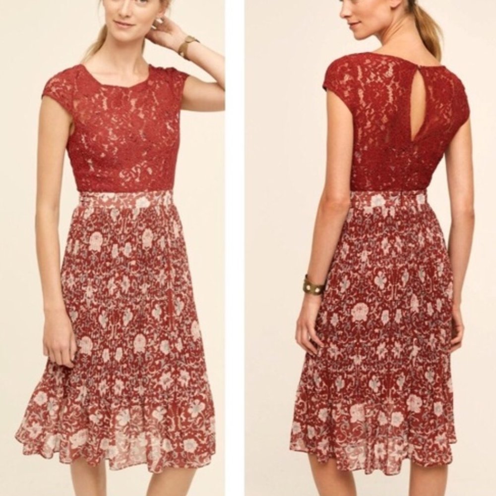 Anthropologie Luella Pleated Floral Midi Dress